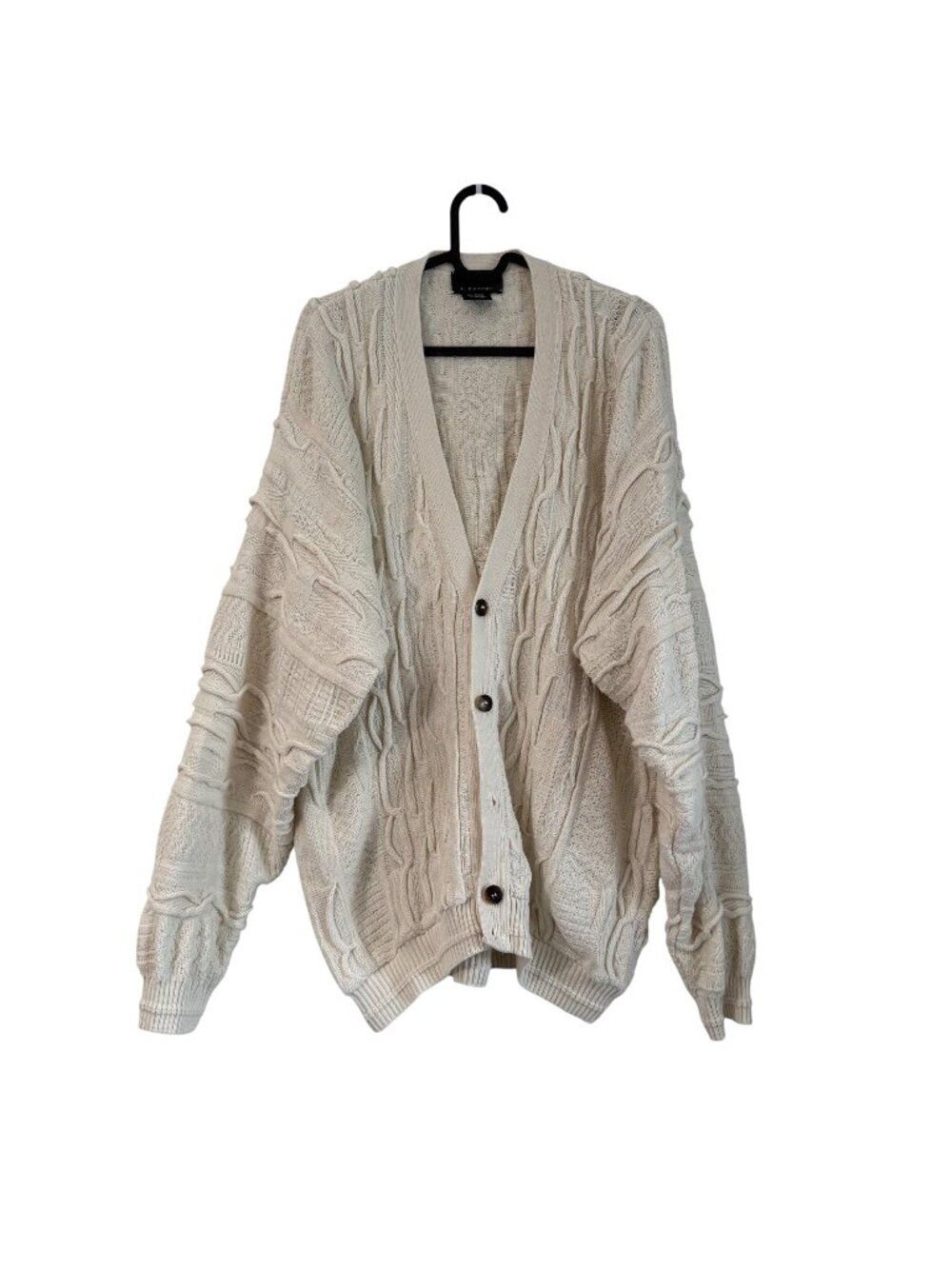 Vintage J Ferrar Cream 3D Knit Chunky Grandpa Sweater Cardigan Mens 2XLarge